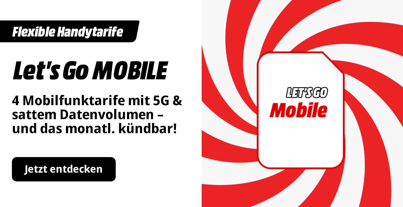Vier Mobilfunktarife mit 5G und großem Datenvolumen, monatlich kündbar